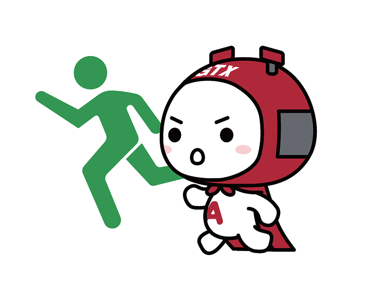 지티 캐릭터가 대피 방법을 안내하는 모습