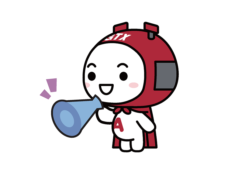 지티 캐릭터가 확성기로 안내방송을 하는 모습